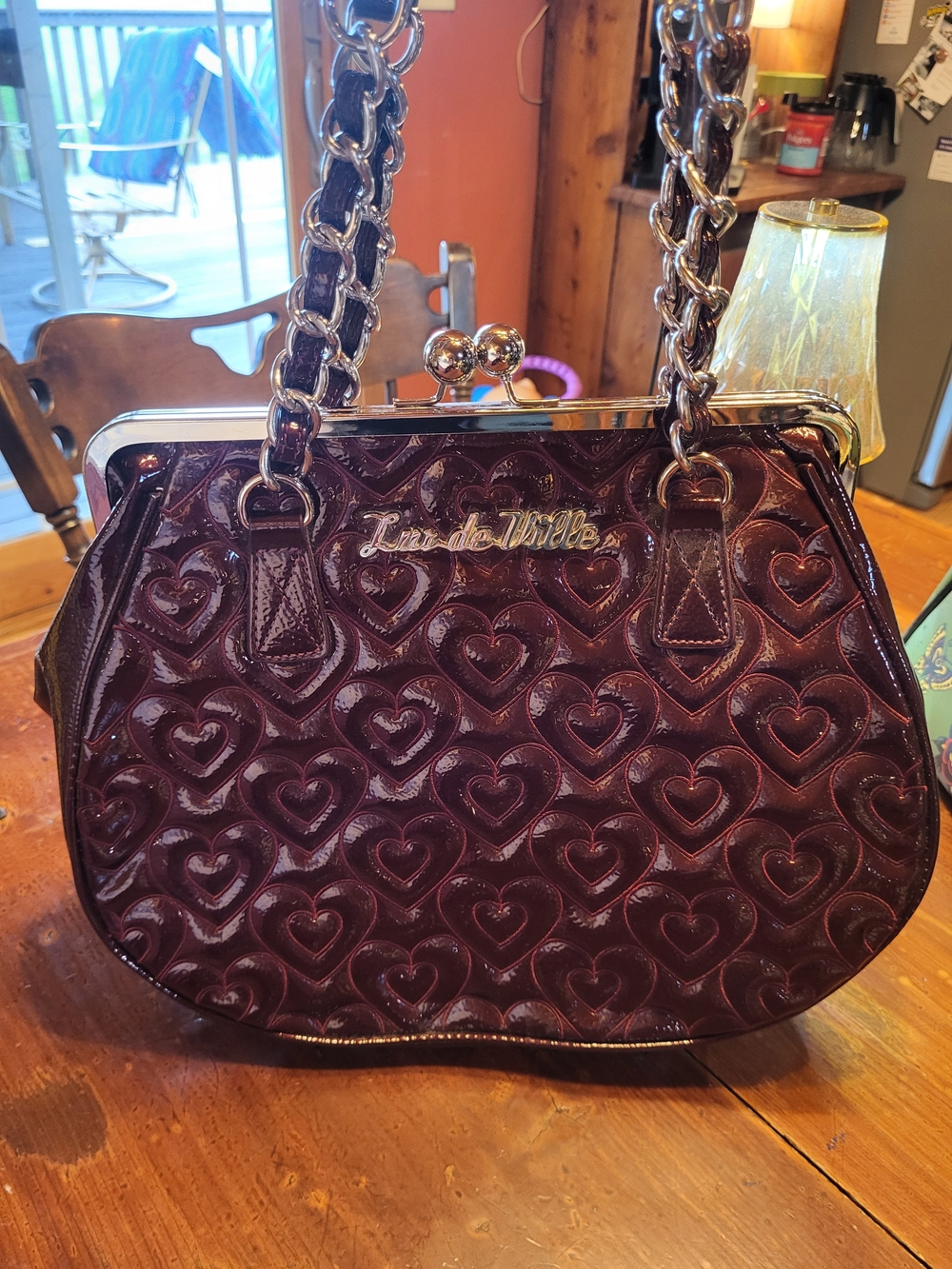 Lux de Ville Patent Quilted Heart Shoulder Bag - Wine. "True Love"